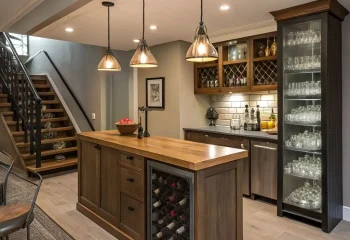 elegant-basement-bar-setup-wood-countertop-glass